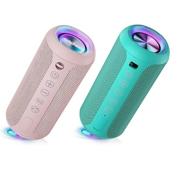 Ortizan X10 Portable Bluetooth Speaker Bundle (2-Pack) - IPX7 Waterproof, 24W Powerful Stereo Sound, 30H Playtime, Bluetooth 5.3 for Outdoor & Indoor Use (Pink & Teal)
