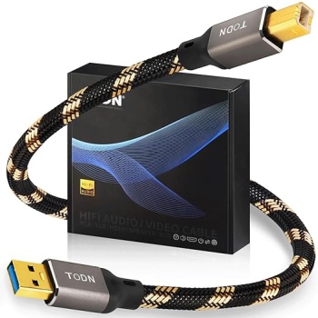 TODN Audiophile USB Printer Cable with Upgraded 4-Core OCC, USB A to USB B Cable for Computer to DAC/Sound Card/Amps/Piano (3ft/1m)