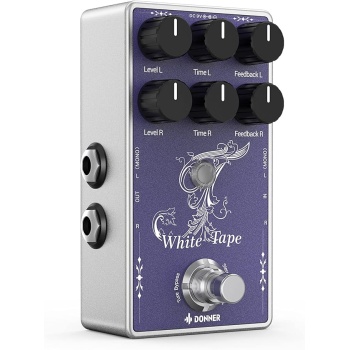 Donner White Tape Stereo Delay Pedal, Analog Delay with Echo Effect, True Bypass, 2 Independent Channels for Electric Guitar, Bass, Synth, Drum Machine