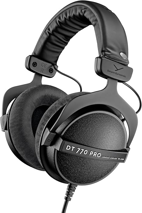 beyerdynamic DT 770 PRO, 80 Ohm, Closed Back, Over Ear, Wired Professional Studio Headphones, Home Recording, Podcast, Monitor, 3m Straight Cable, Black with Limited Edition Black Velour Ear Pads