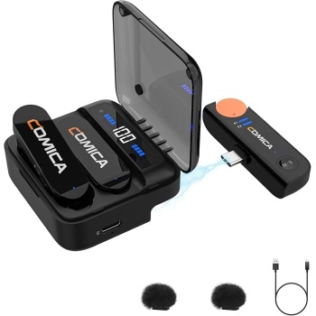 COMICA Vimo S UC Wireless Lavalier Microphone for iPhone 15/16/17/Android, Noise Cancellation, 656FT Range, 15H Battery Life with Charging Case, Lapel Microphone Wireless for Video Recording Vlogging