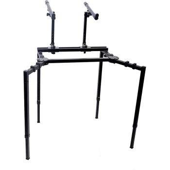 Griffin Double Piano Keyboard Stand & Laptop Mount (QuickFOLD Series) – 2 Tier/Dual Portable Studio Mixer Rack for Turntables, DJ Coffins, Digital Audio Gear & Music Equipment – Folding Multi Stage