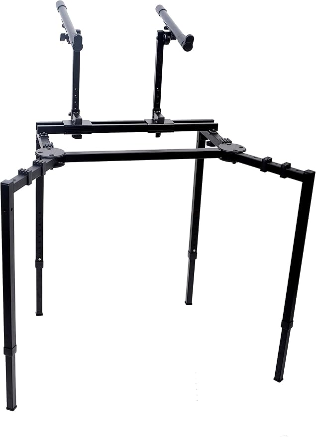 Griffin Double Piano Keyboard Stand & Laptop Mount (QuickFOLD Series) – 2 Tier/Dual Portable Studio Mixer Rack for Turntables, DJ Coffins, Digital Audio Gear & Music Equipment – Folding Multi Stage