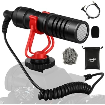 Moukey MCM-1 Camera Microphone, Video Mic with Shock Mount and Windshield, Professional Vlogging Kit for iPhone, Android Smartphone, DSLR Camera & Camcorder, Battery-Free Shotgun Mic