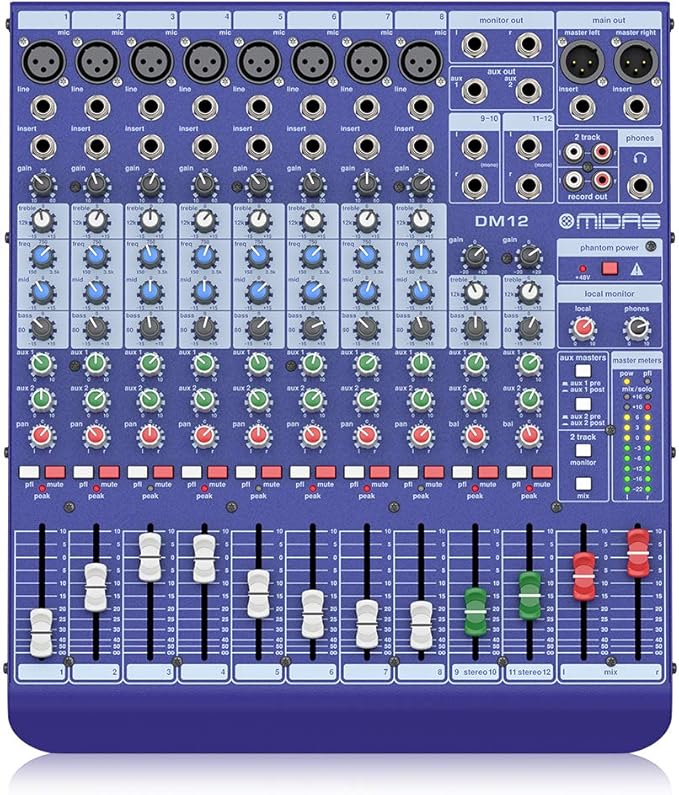 MIDAS DM12 12 Input Analogue Live and Studio Mixer with MIDAS Microphone Preamplifiers
