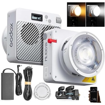 GODOX ML100Bi 120W LED Video Light, 2800K-6500K Bi-Color Video Lighting Kit, 34300 Lux CRI 97+/TLCI 98+, APP Control, USB-C Charging, 11 FX Effects, for Filming/Live Streaming/Outdoor Photography