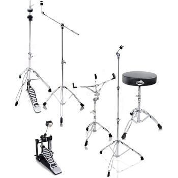 Griffin 6 Piece Drum Hardware Pack (Percussion TiltPro X Edition) – Full Stand Kit with Snare, Hi-Hat, Cymbal Boom, Kick Pedal & Throne for Gigs or Studio