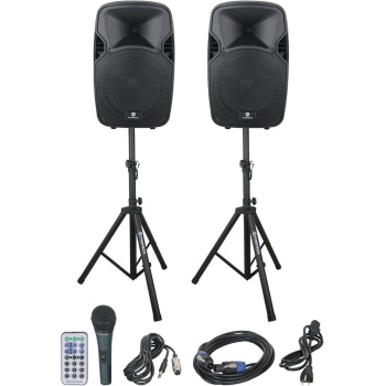 PRORECK PARTY 12 Portable 12-Inch Woofer 2-Way Powered PA Speaker System Combo Set with Bluetooth/USB/SD Card Reader/FM Radio/Remote Control/Speaker Stand
