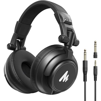 MAONO MH601 Professional Studio Monitor Headphones, Wired Closed Back Over Ear DJ Headset with 50mm Drivers and 1/4 inch to 3.5mm Jack for Guitar Amp Recording Mixing Piano Music Podcast Streaming