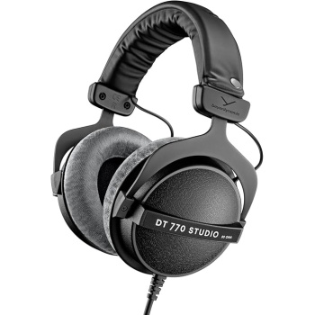 beyerdynamic DT 770 Studio, 80 Ohm, Closed Back, Over Ear, Wired Professional Studio Headphones, Home Recording, Podcast, Monitor, 3m Straight Cable, Black with Gray Velour Ear Pads