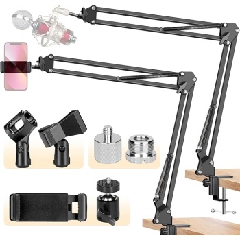 CAHAYA Microphone Arm Stand Boom Suspension Stand with 3/8" to 5/8" Screw Adapter, Mic Clip for Blue Yeti Nano Snowball Ice and Other Mics CY0262-1