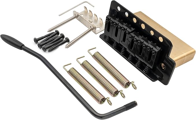 Musiclily Pro 52.5mm Modern 6-Screw Tremolo Bridge 36mm Solid Brass Block for Squier Strat Style Electric Guitar, Black