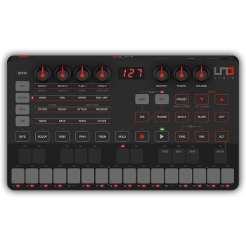 IK Multimedia UNO Synth portable MONOphonic real analog synthesizer with sequencer, arpeggiator, battery operation, full MIDI/USB control and Mac/PC/iPad editor software