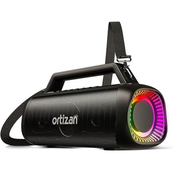 Ortizan 80W Speakers Bluetooth Wireless Loud with Bass, 24H Playtime, IPX7 Waterproof, Bluetooth 5.3, TWS Pairing, Large Outdoor Speaker with Lights, Portable for Garage, Camping and Beach - Black