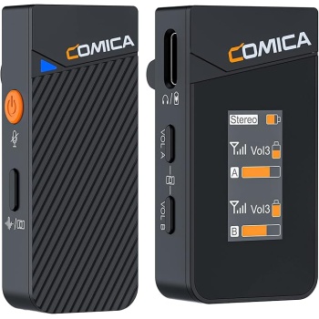 COMICA Vimo C1 Wireless Lavalier Microphone, Mini Lapel Mic with Noise Cancellation,Safety Mode,Wireless Microphone for iPhone Android DSLR Cameras Camcorder Computer Live Streaming Interview Vlog