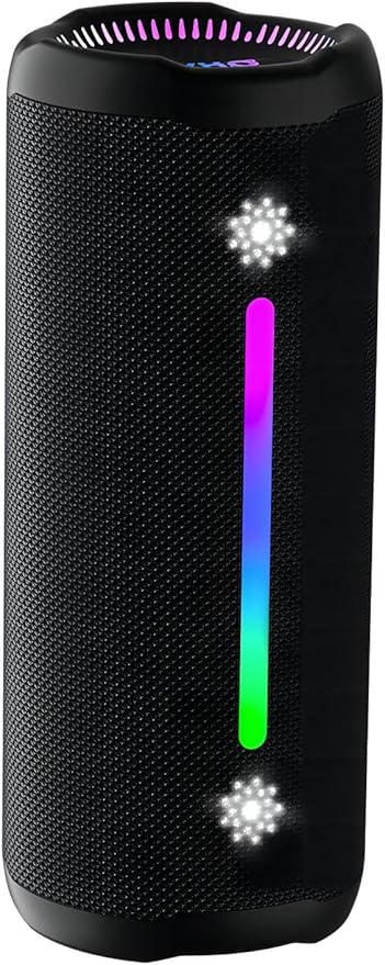 OHAYO Bluetooth Speaker Wireless Loud Stereo Sound IPX7 Waterproof Outdoor Portable 25W Super Bass Speakers for Home Party Beach with 24H Playtime Colorful Lights BT 5.3 TWS Pairing Birthday Gift Black