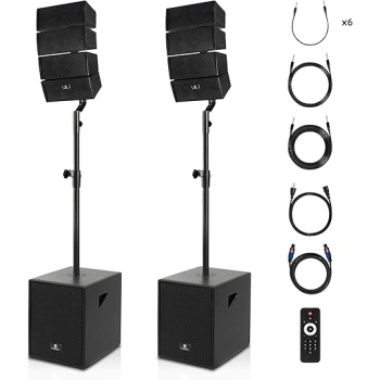 PRORECK Club 3000 12-Inch 4000w DJ Powered PA Speaker System Combo Set with Bluetooth USB Drive Read Function SD Card Remote Control,Two subwoofers and 8 line Array Speakers Set for Church, DJ, Live