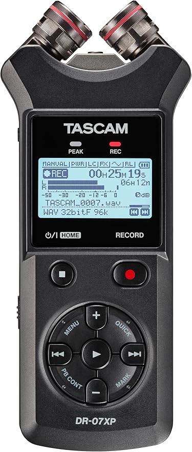 Tascam DR-07XP 32-Bit Float Portable Handheld Field Recorder and USB-C Audio Interface — With Adjustable Mics for Digital Stereo Recording of Music, Sound, Voice, Audio for Video and Podcasting