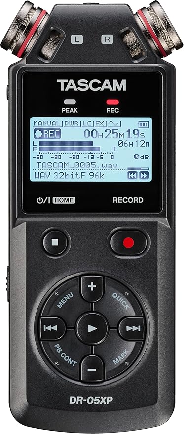 Tascam DR-05XP 32-Bit Float Portable Handheld Field Recorder and USB-C Audio Interface — Digital Stereo Recording of Music, Sound, Voice, Audio for Video and Podcasting