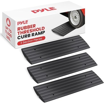 Pyle Car Driveway Adjustable Curb Ramps - 3 Pack Heavy Duty Rubber Threshold Ramp Kit Set -For Loading Dock, Garage, Sidewalk, Truck, Scooter, Bike, Motorcycle & Wheelchair Mobility- PCRBDR23