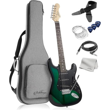 Ashthorpe 39-Inch Electric Guitar (Green-Black), Full-Size Guitar Kit with Padded Gig Bag, Tremolo Bar, Strap, Strings, Cable, Cloth, Picks