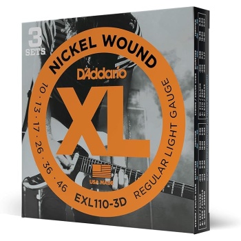 D'Addario Electric Guitar Strings, XL Nickel, EXL110-3D, Regular Light Gauge 10-46, 6-String Set, Pack of 3