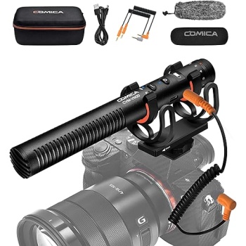 COMICA VM20 Shotgun Microphone, Super-Cardioid Camera Microphone with Rycote Shockmount, Windscreen, Wind Muff, OLED Power Display, Video Mic for Smartphones, DSLR Cameras, Camcorders, Laptops