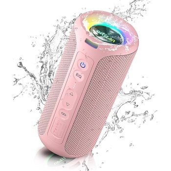 Ortizan Bluetooth Speakers, Portable Wireless Stereo Speaker - IPX7 Waterproof, 30W RMS(40W Peak) Loud Sound, Deep Bass, LED Light, Bluetooth 5.3, for Home/Shower/Outdoor/Beach, Gifts for Adult, Pink