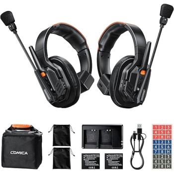 COMICA Seekcom S1 Wireless Intercom Headset System, 2.4GHz Full-Duplex 2-Person Communication Headset with AI/ENC Noise Reduction, 500m/1640ft, PTT Mute, OLED Display for Film, TV, Broadcast, Live