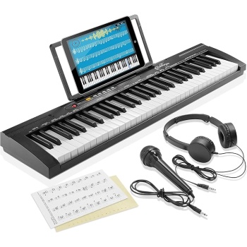 Ashthorpe 61-Key Electronic Keyboard Piano for Beginners, Digital Piano Keyboard Set Includes Headphones, Microphone, and Keynote Stickers