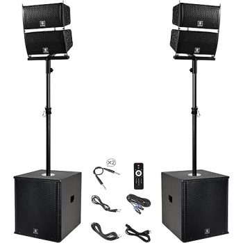 PRORECK Club 6000 15-inch 6000W P.M.P.O Stereo PA Speaker System Combo Set 4 Line Array Speakers, 2 15-inch Subwoofers with Bluetooth/USB Read/SD Card/Remote Control, for Party DJ Wedding Meeting