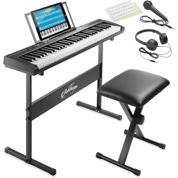 Ashthorpe 61-Key Electronic Keyboard Piano for Beginners with Stand and Bench, Digital Piano Keyboard Set Includes Headphones, Microphone, Stickers
