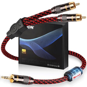TODN 3.5mm to RCA Audio Cable for Audiophile with 4-Core OFC, Shielded RCA to AUX Cable for Smartphone/Tablets to Speaker/Amps/Stereos (3ft/1m)