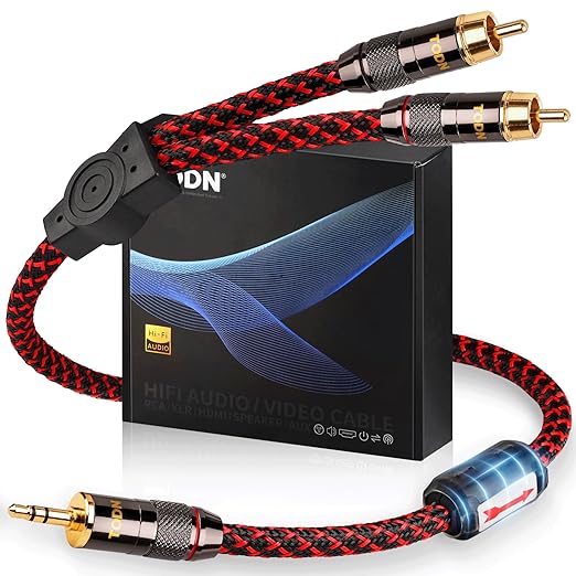 TODN 3.5mm to RCA Audio Cable for Audiophile with 4-Core OFC, Shielded RCA to AUX Cable for Smartphone/Tablets to Speaker/Amps/Stereos (3ft/1m)