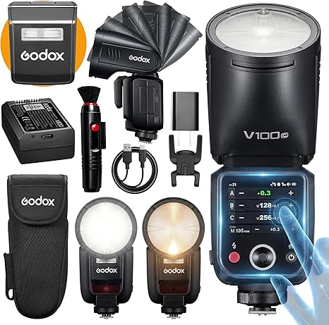 GODOX V100 C GODOX Flash for Canon - 100Ws TTL Flash for Canon EOS Cameras, Touchscreen Control, 400-Full-Power-Flashes, 1.7s Recycle Time, 2.4G Wireless with External-Flash