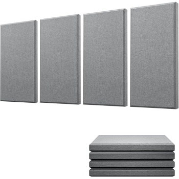 Moukey Acoustic Panels 4 PCS, 2.4“ Thick Fiberglass Soundproof Wall Panels 24''x12'', Self-adhesive Sound Absorbing Panels for Studios, Office, Home Theater (Gray)
