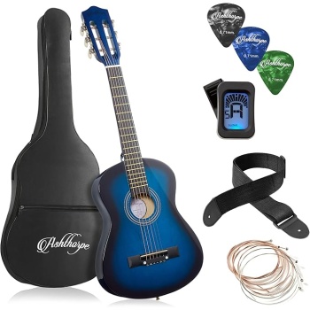 Ashthorpe 30-inch Beginner Acoustic Guitar Package (Blue), Basic Starter Kit w/Gig Bag, Strings, Strap, Tuner, Picks