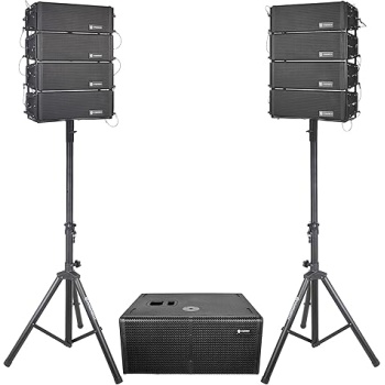PRORECK Concert Set 6000W P.M.P.O Stereo/MONO DJ Powered PA Speaker System Combo Set Dual 4’’ Line Array Speaker and Dual 12-inch Active Subwoofer with Bluetooth, DSP Suitable for Concert, Large Live