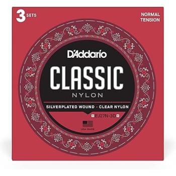 D'Addario Student Nylon Classical Guitar Strings, EJ27N-3D, Normal Tension, 6-String Set, Pack of 3