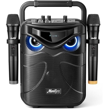 Moukey Portable Karaoke Machine with 2 Wireless Microphones, Bluetooth PA Speaker with Powerful Bass and Loud Volume for Adults Kids Party, Support REC/AUX/MP3/USB/TF - MPS3