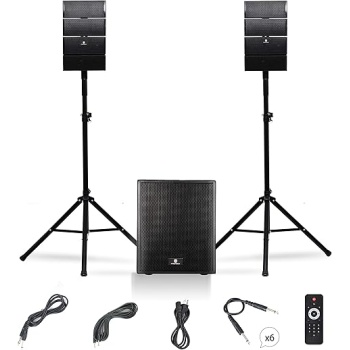 PRORECK Club AB 12-Inch DJ/Powered PA Speaker System Combo Set with Bluetooth/USB/SD Card/Remote Control (Active Subwoofer and 8X Array Speakers Set)
